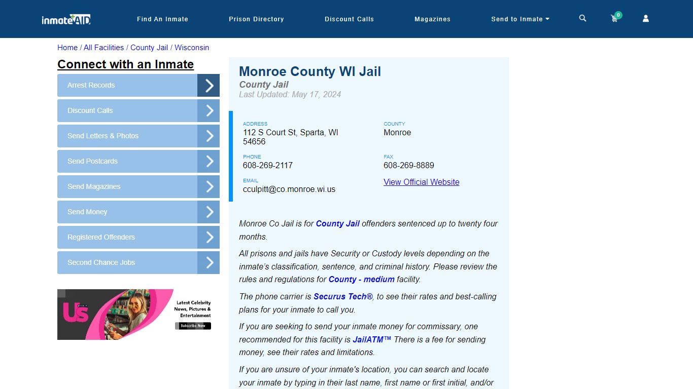 Monroe County WI Jail - Inmate Locator